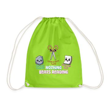 Cute Nothing Beats Reading Book Rock Paper Scissor - Drawstring Bag - neon green - Front