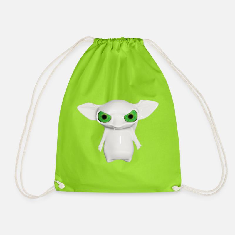 White Alien with Glowing Eyes - Drawstring Bag - neon green