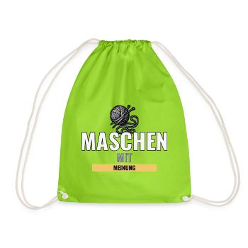 Strickanfänger Geschenk fürs erste fertige Stück - Turnbeutel - Neongrün - Vorne