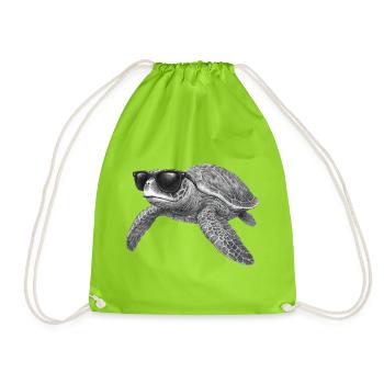 Tortue de mer cool avec des lunettes de soleil - Sac de sport léger - vert néon - Devant