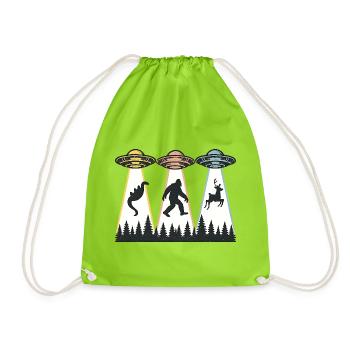 Alien Abduction Bigfoot Loch Ness Funny UFO - Drawstring Bag - neon green - Front