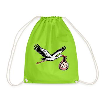 Fliegender Storch mit Baby Peace rosa - Turnbeutel - Neongrün - Vorne