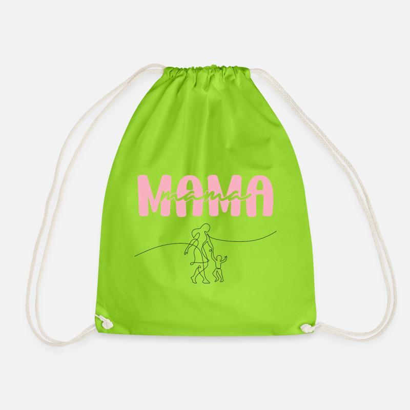 Mama Pink Lettering - Drawstring Bag - neon green