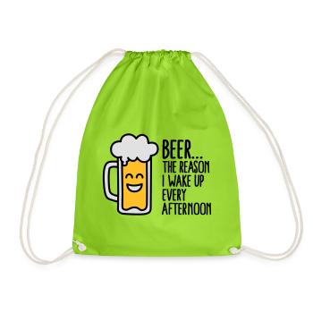 Beer is the reason I wake up every afternoon - Drawstring Bag - neon green - Front