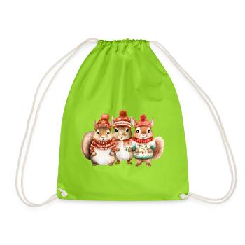 Winterliches Eichhörchen-Trio - Turnbeutel - Neongrün - Vorne