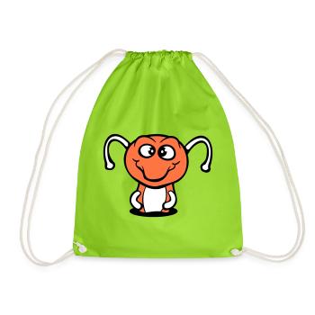 caterpillar ground hole sweet lovely smiles happy comic - Drawstring Bag - neon green - Front