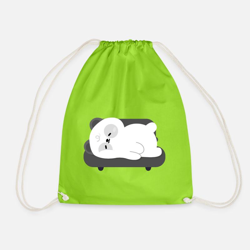 Tired Panda Nap on Sofa - Drawstring Bag - neon green