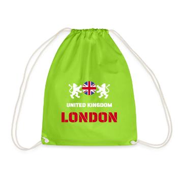 London United Kingdom Union Jack Lion Design - Drawstring Bag - neon green - Front