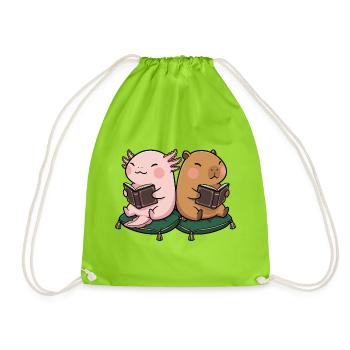 Niedliches Kawaii Buchliebhaber Axolotl Wasserschw - Turnbeutel - Neongrün - Vorne