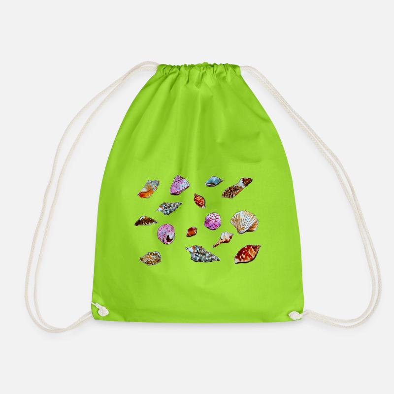 Colourful Seashells Marine Pattern - Drawstring Bag - neon green