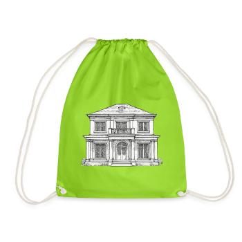 Villa façade drawing vintage style - Drawstring Bag - neon green - Front