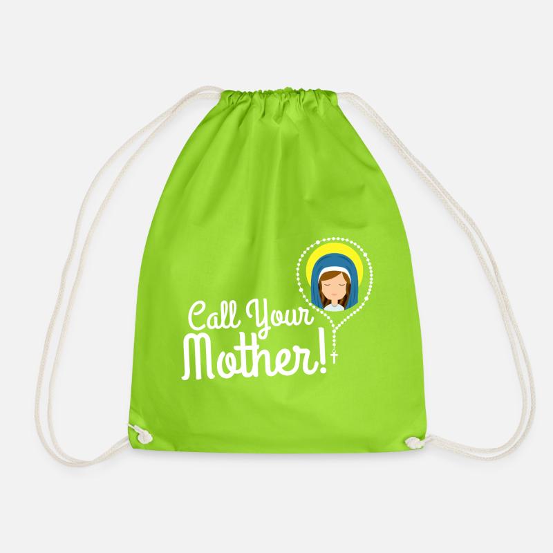 Call Your Mother Illustration Tee - Drawstring Bag - neon green