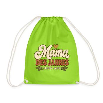 Mama des Jahres Geschenk zum Muttertag Retro - Turnbeutel - Neongrün - Vorne