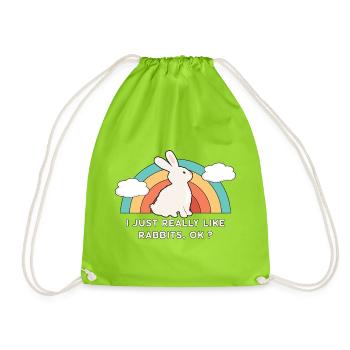 80's 90's Retro Sun with Bunny Rabbit Saying - Drawstring Bag - neon green - Front
