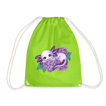 Axolotl in Lila mit Blume Blüte Hortensie - Turnbeutel - Neongrün - Vorne