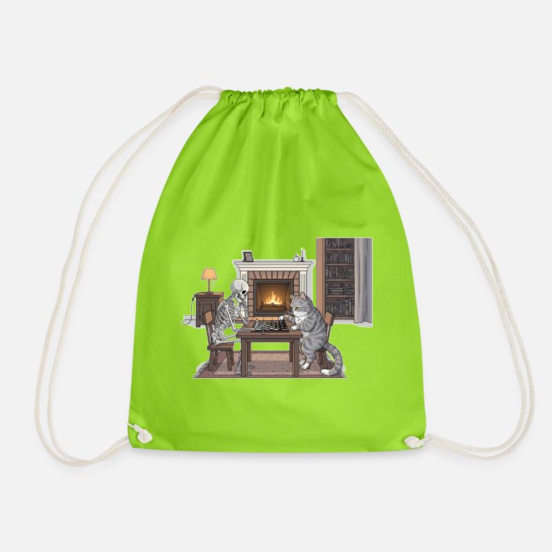 Gemütliches Kaminzimmer mit Schach und Katze - Turnbeutel - Neongrün