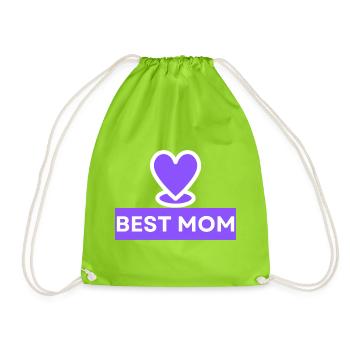 Best Mom Heart Emblem - Drawstring Bag - neon green - Front
