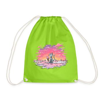 Katze mit Eis am Abendsee - Drawstring Bag - neon green - Front