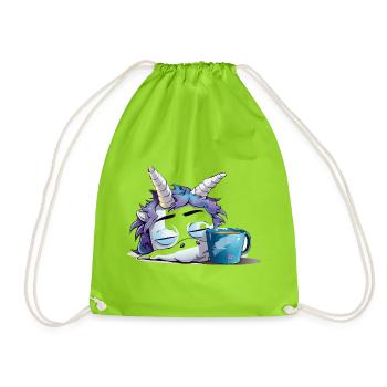 Sleeping unicorn and coffee mug - Drawstring Bag - neon green - Front