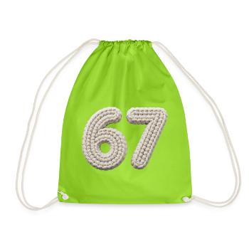 67 Memes – Knitted Number in Beige - Drawstring Bag - neon green - Front