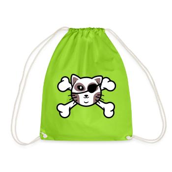 Pirate Kitten Skull Patch - Drawstring Bag - neon green - Front