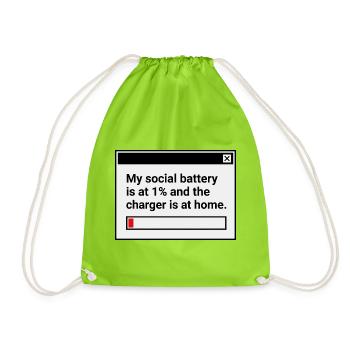 My Social Battery is at 1% - Drawstring Bag - neon green - Front