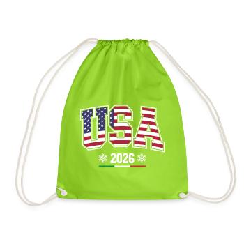 USA 2026 Flag and Snowflakes - Drawstring Bag - neon green - Front
