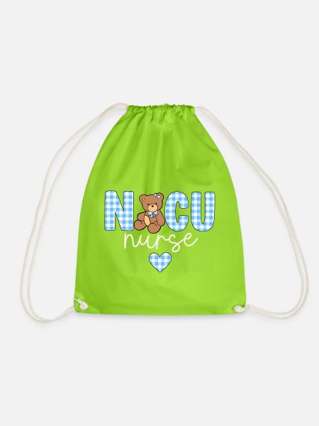 NICU Nurse Bear - Drawstring Bag - neon green