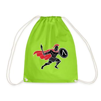 Spartan Black and Red Spartan Warrior Mascot - Drawstring Bag - neon green - Front