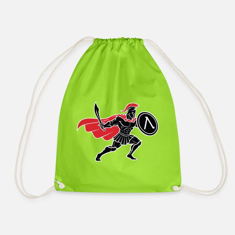 Spartan Black and Red Spartan Warrior Mascot - Drawstring Bag - neon green