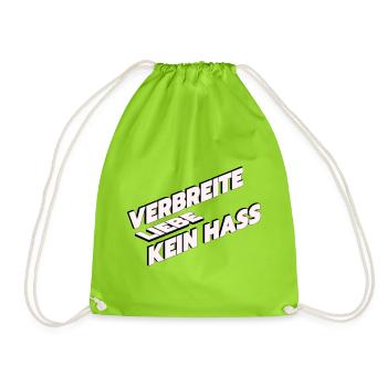 Verbreite Liebe kein Hass – Spread Love Not Hate S - Turnbeutel - Neongrün - Vorne