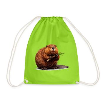 Beaver with branch forest animal illustration - Drawstring Bag - neon green - Front