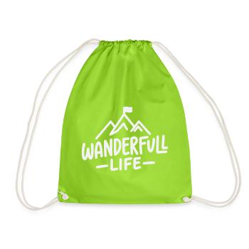 Wanderfull Life - Pun Hiking with Mountains - Drawstring Bag - neon green - Front