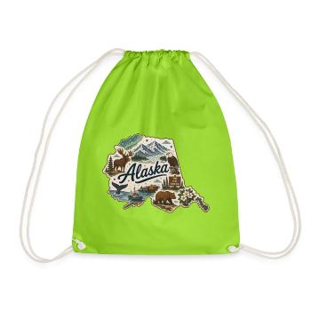 Alaska State Vintage Reise-Souveniraufkleber - Turnbeutel - Neongrün - Vorne