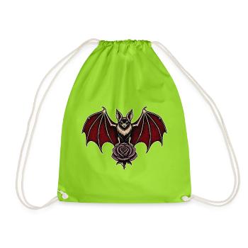 Vampire Bat Purple Rose Gothic Tattoo - Drawstring Bag - neon green - Front