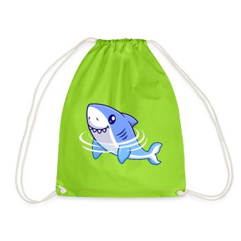 Shark Cartoon - Drawstring Bag - neon green - Front