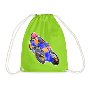 Wheelie beim Motorradrennen - Wasserfarben dunkel - Turnbeutel - Neongrün - Vorne
