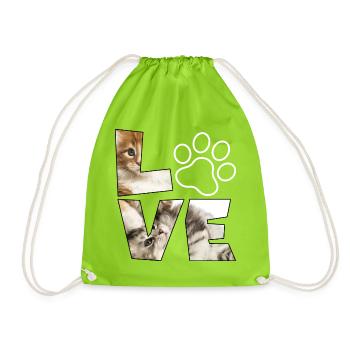 Niedliche Katzenliebe Illustration - Turnbeutel - Neongrün - Vorne