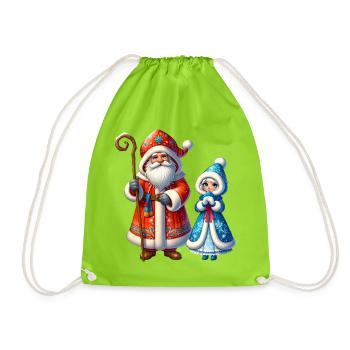 Ded Moroz Snegurotschka russischer Weihnachtsmann - Turnbeutel - Neongrün - Vorne