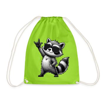 Waschbär mit Rock Pose Raccoon Rock Musik Musiker - Turnbeutel - Neongrün - Vorne