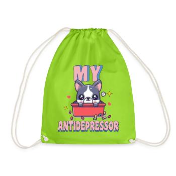 My Antidepressor French Bulldog Dog Humor - Drawstring Bag - neon green - Front