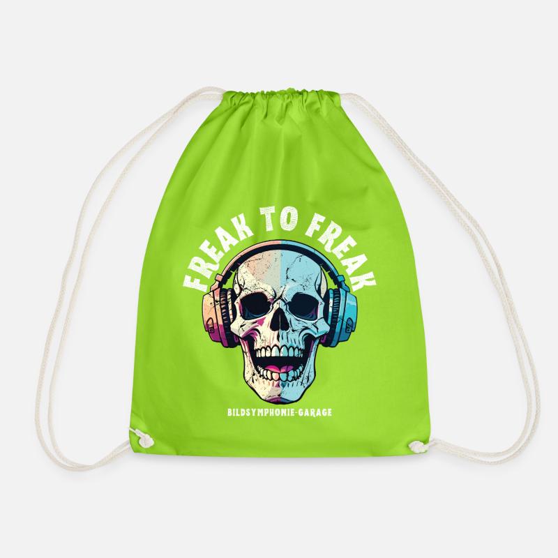 Skull mit Neon Kopfhörer-Design - Turnbeutel - Neongrün
