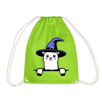 Llama Wizard Cute Look Magical Witch Hat Cute - Drawstring Bag - neon green - Front