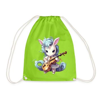 Unicorn playing the violin - Drawstring Bag - neon green - Front