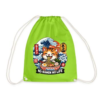 Ramen Cat Wave off Kanagawa - Drawstring Bag - neon green - Front