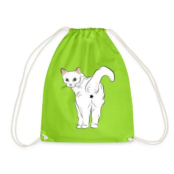 White Cat with Star Logo - Drawstring Bag - neon green - Front