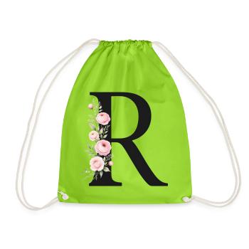 R Buchstabe Monogram Floral - Turnbeutel - Neongrün - Vorne