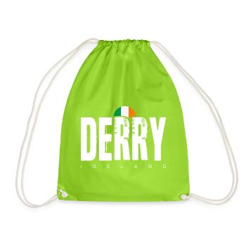 Derry Ireland Distressed Wordmark - Drawstring Bag - neon green - Front