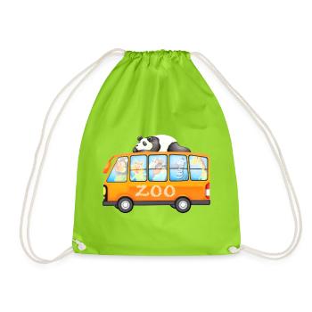 Zoo Bus Mit Süßen Tieren Illustration - Turnbeutel - Neongrün - Vorne