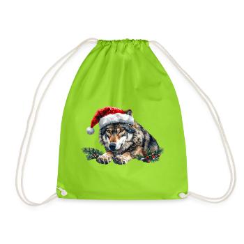Weihnachtswolf-Weihnachtsmützen-Kunst - Turnbeutel - Neongrün - Vorne